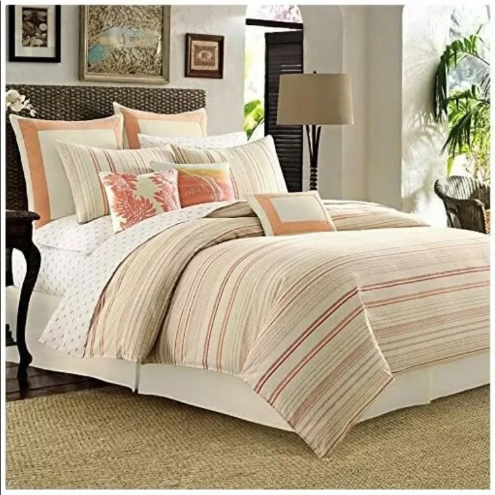 Tommy Bahama Home Duvet Cover La Scala Breezer Papaya 92” L x 107” W Cotton New